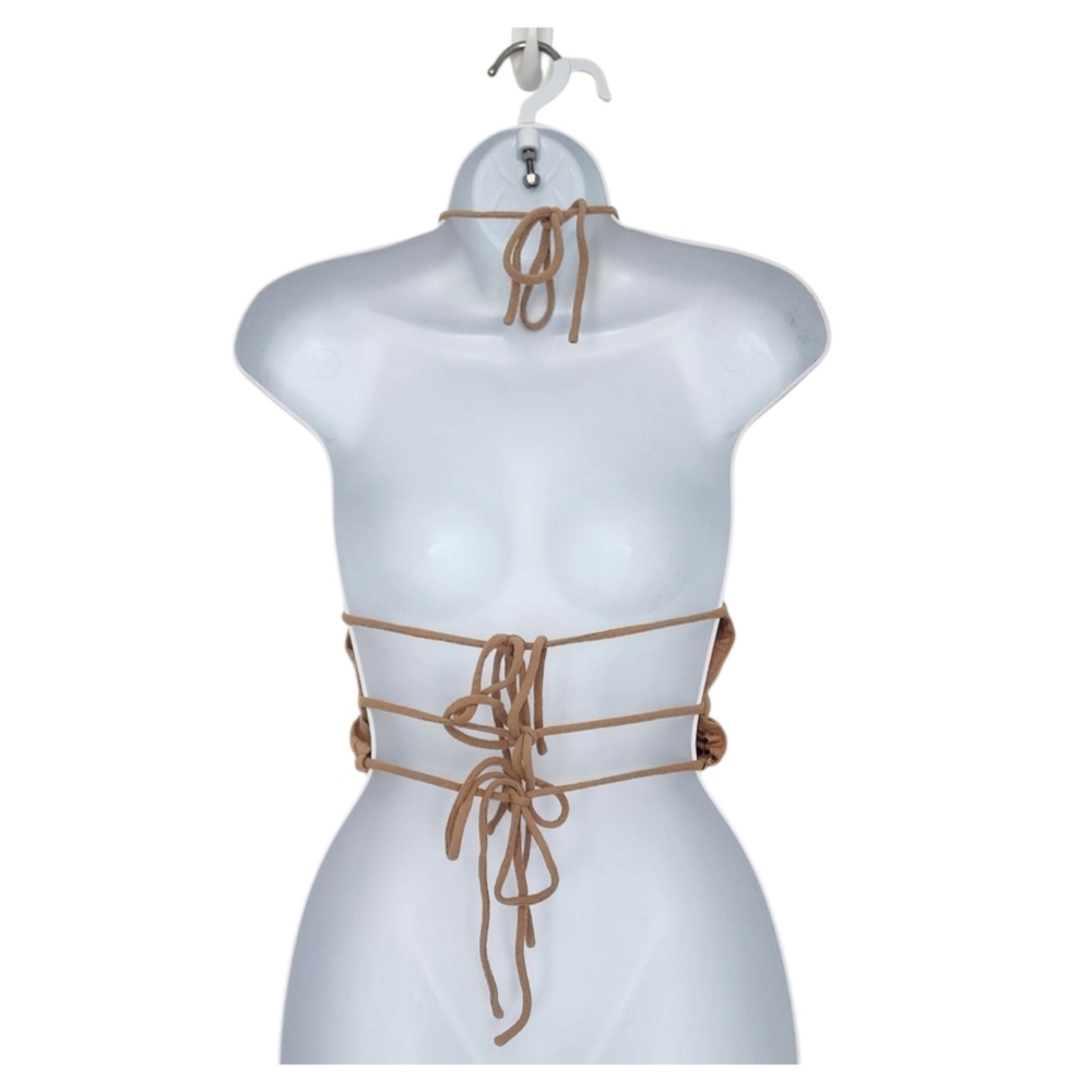 Forever 21 Ruched Bust Open Tie Back Halter Top Crop Small Festival Club Party.